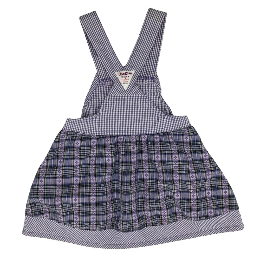 VTG 90s OshKosh Gingham Plaid Pinafore Dress Girls 5T Cottage Prairie Farmhouse